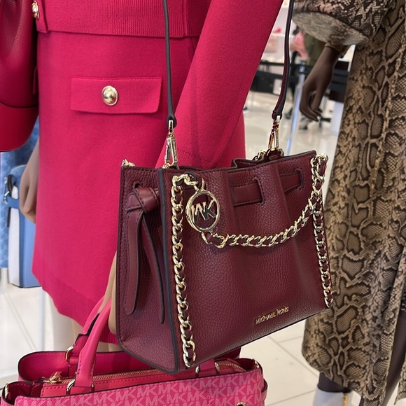 Michael Kors Women's Mina Small Belted Chain Crossbody Shoulder Bags Dark Cherry - Picture 4 of 16